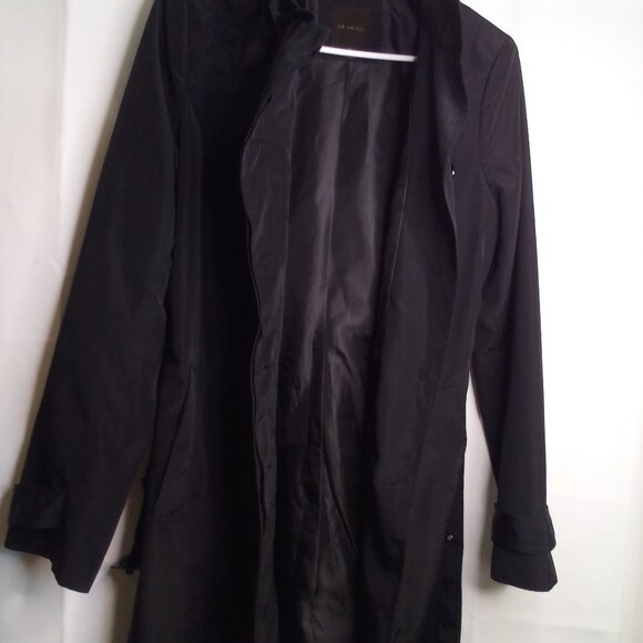 The Limited Jacket Trench Coat Women M Ruffle Belt Pockets Hidden Buttons Black - Picture 9 of 15